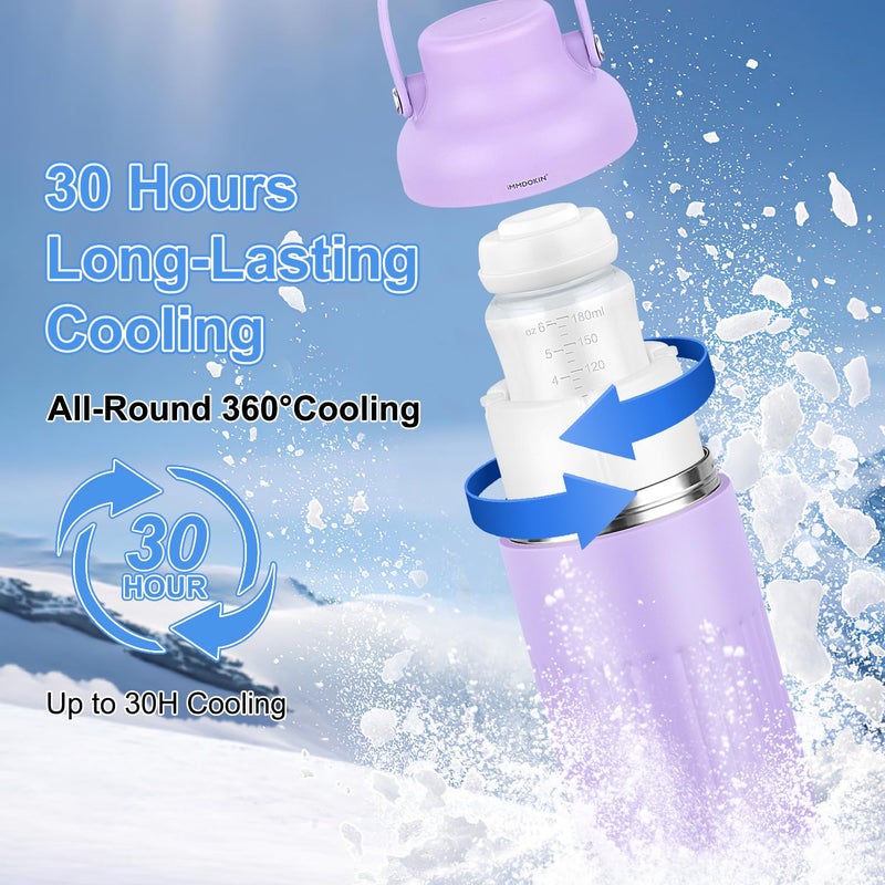 iMMDOKIN Compact Breast Milk Cooler Bottle, 12oz Portable Breastmilk Cooler with 2 Storage Bottles, 30H Cold Storage Breast Milk Chiller for Travel & Outdoor Use, Leakproof Reusable for Breastfeeding Moms - Image 3